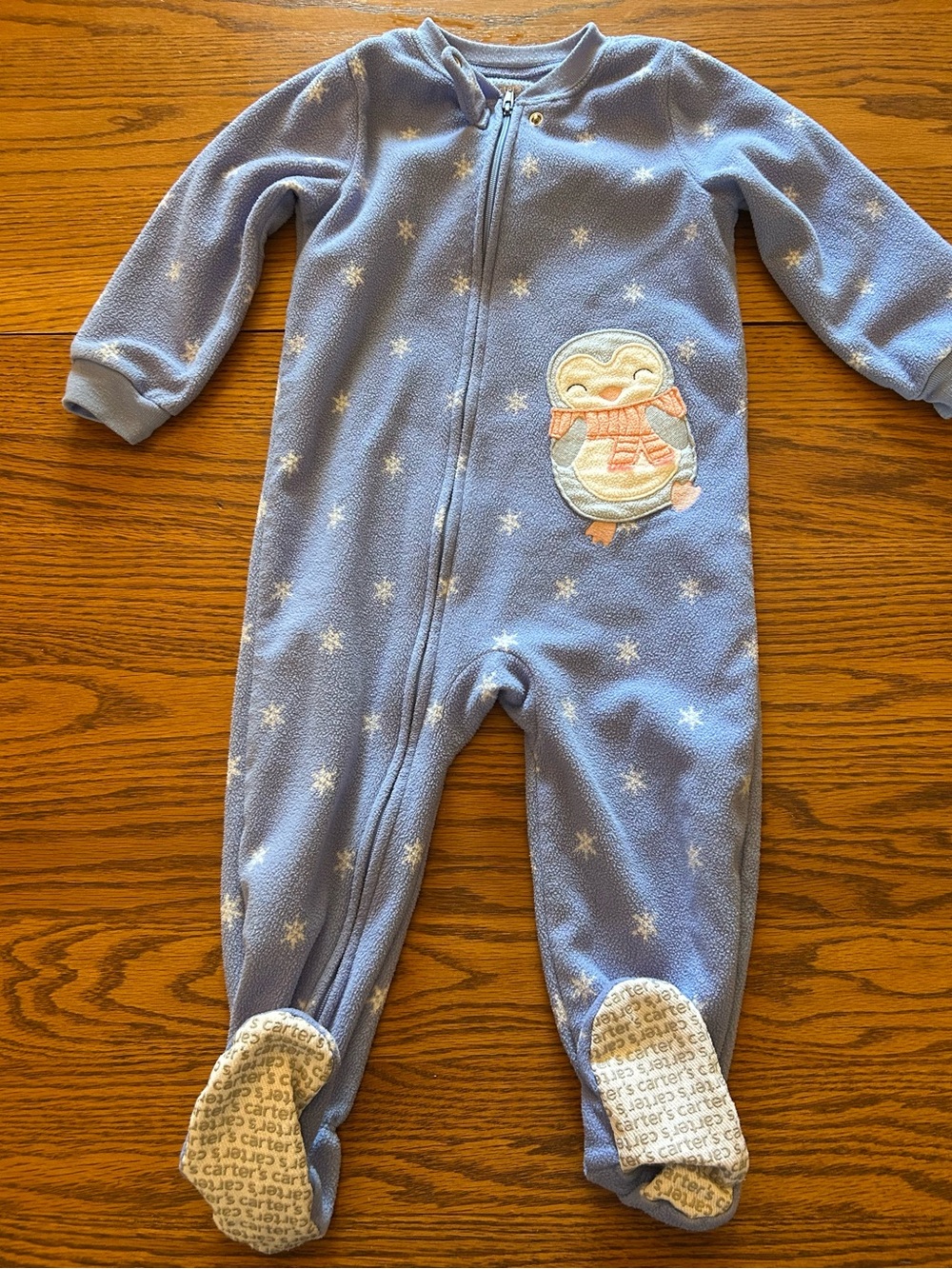 Cozy Blue Penguin Fleece One-Piece Pajamas for Kids